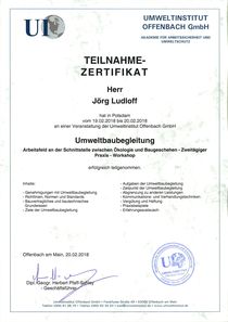 Teilnahmezertifikat Umweltbaubegleitung Jörg Ludloff